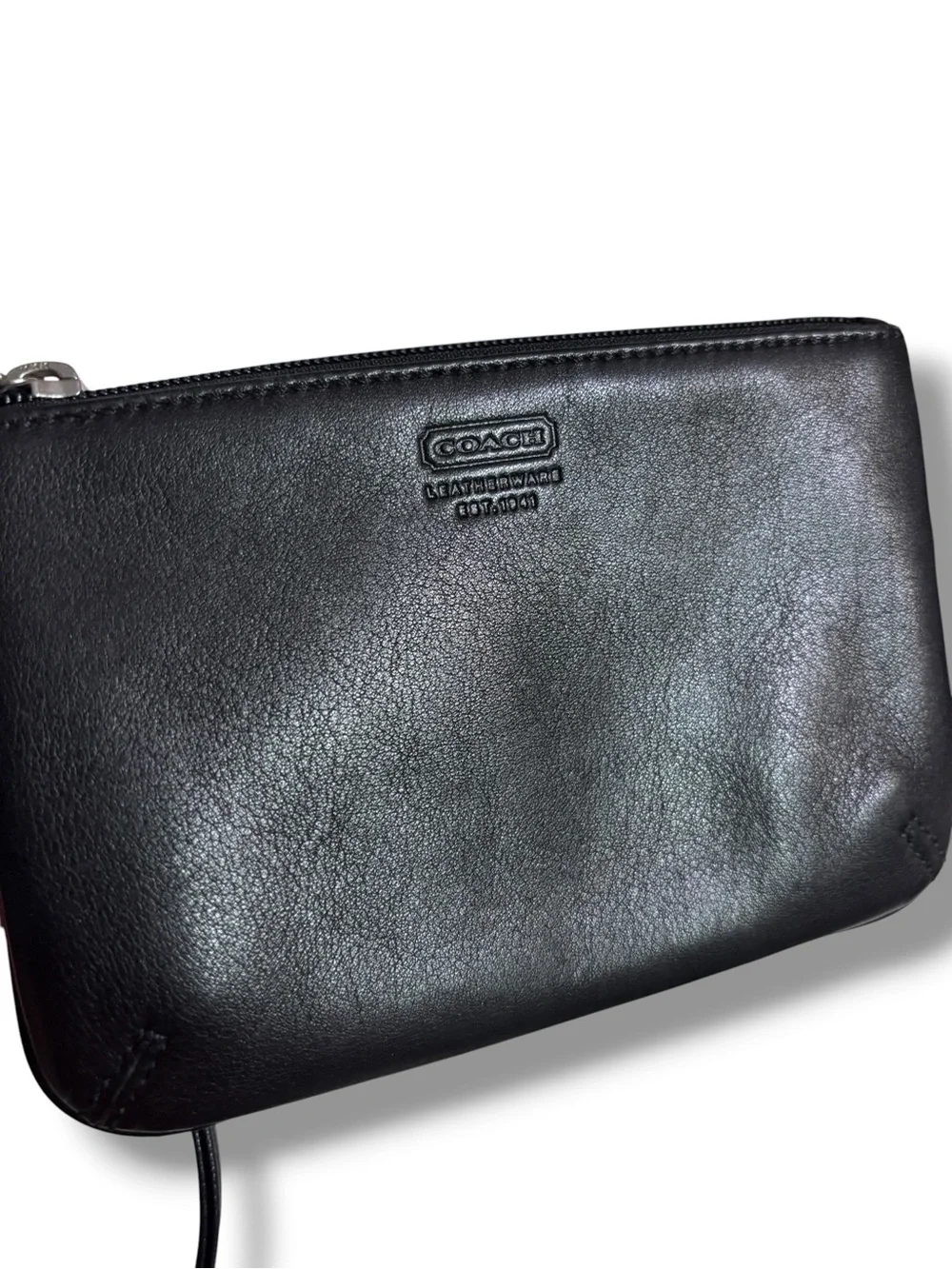 COACH Black Leather Zip Top Wristlet VINTAGE